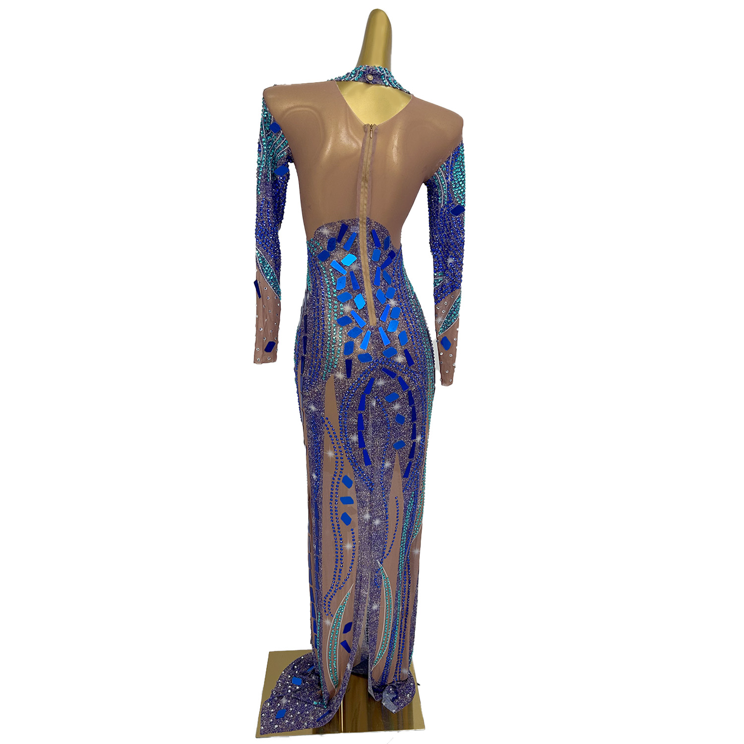 Women Formal Wear Photoshoot - Robe longue bleue en maille transparente