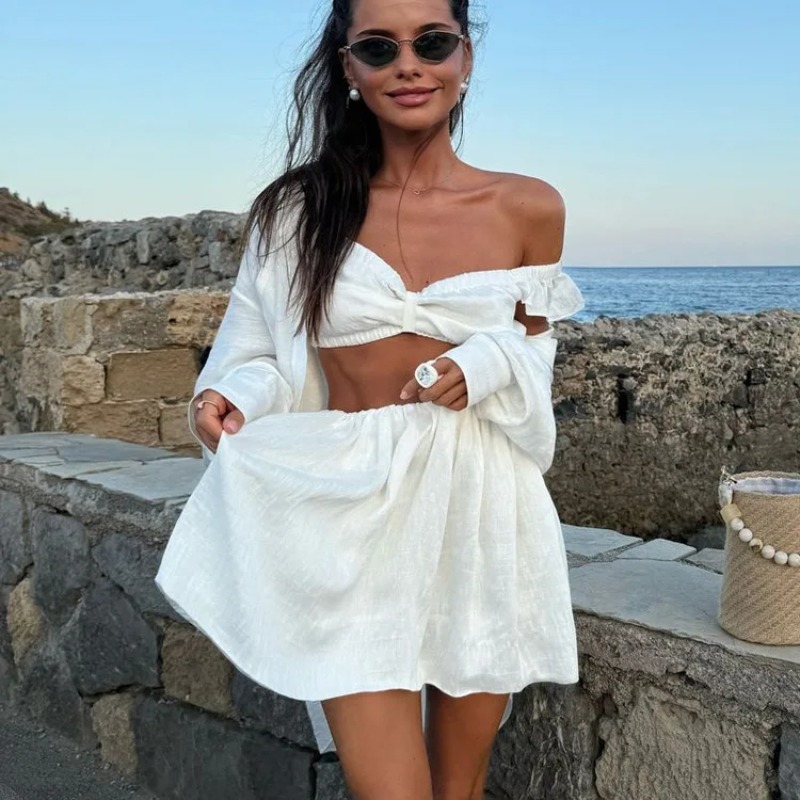 Women Formal Wear For Summer - Débardeur bouffant Mini jupe deux pièces