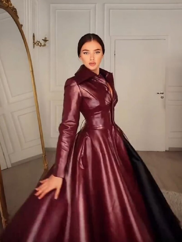 Manteau long en similicuir rou - Women Formal Wear For Party avis et prix