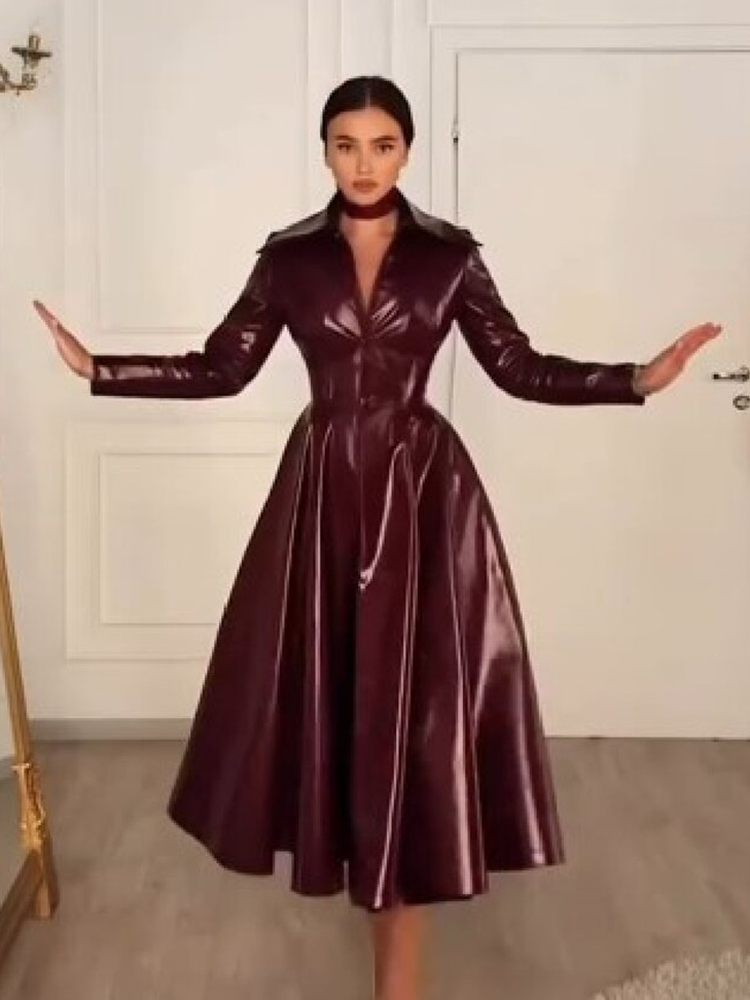 Manteau long en similicuir rou - Women Formal Wear For Party avis et prix